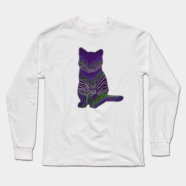 Meow Meow - Purple & Green Long Sleeve T-Shirt by Amy Diener